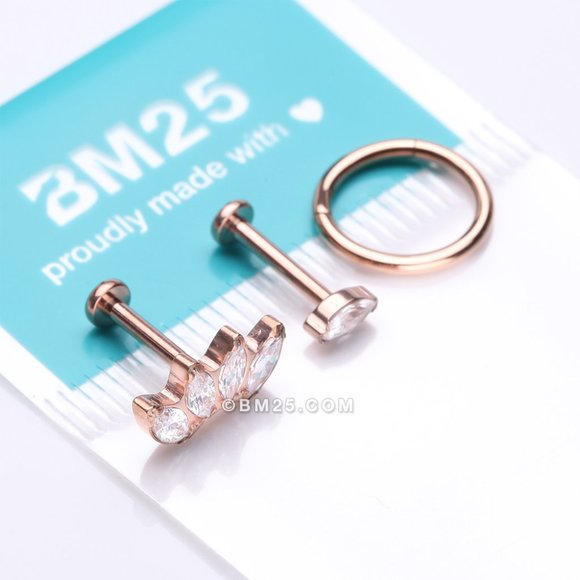 3 Pcs of Assorted Titanium Rose Gold Brilliant Marquise Stud x Clicker Package - Picture 3 of 3